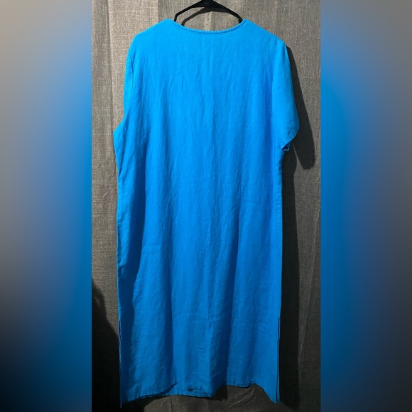 Vtg Bridgewater Studio sz 16W Short Sleeve V Neck Linen Maxi Dress Blue - Picture 6 of 9